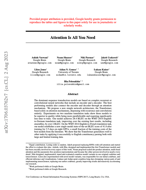 First page of "Attention Is All You Need"