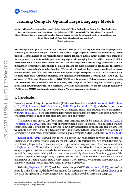 First page of "Training Compute-Optimal Large Language Models"