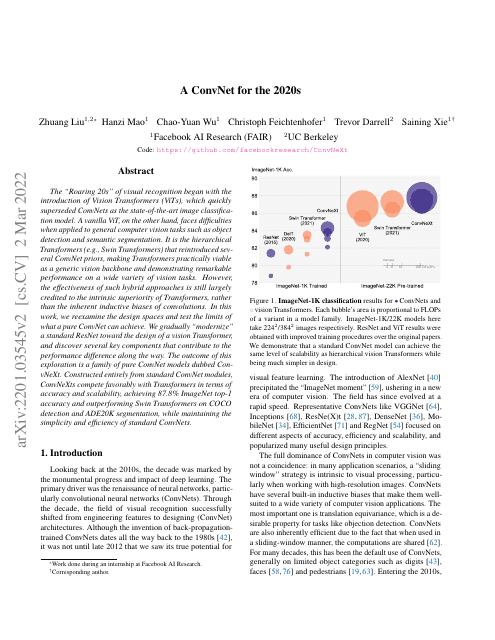 First page of "A ConvNet for the 2020s"