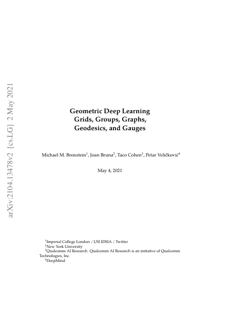 First page of "Geometric Deep Learning: Grids, Groups, Graphs, Geodesics, and Gauges"