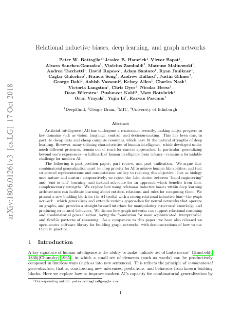 First page of "Relational Inductive Biases, Deep Learning, and Graph Networks"