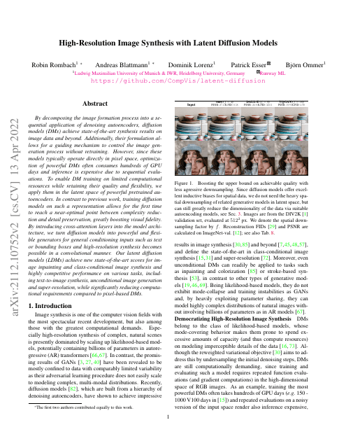 First page of "High-Resolution Image Synthesis with Latent Diffusion Models"