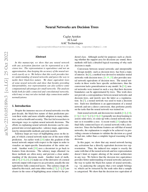 First page of "Neural Networks are Decision Trees"